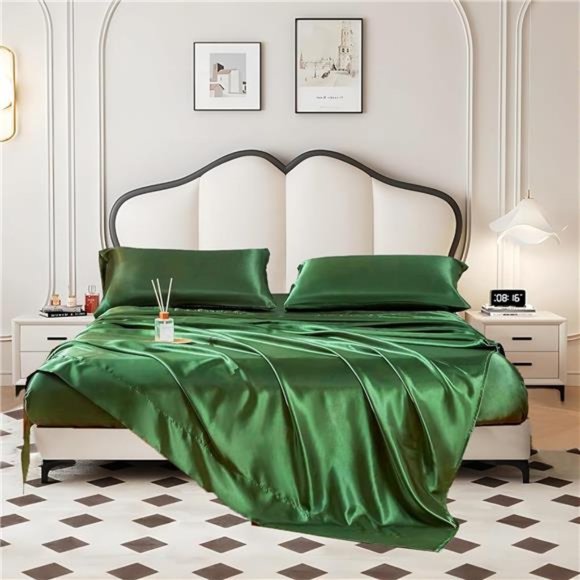 4Pcs Satin Sheets Full -Luxury Silk Silky Super Soft Extradeep Pocket Full Sheet - Picture 1 of 6